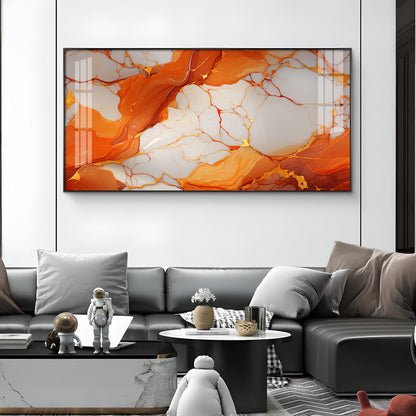 Marble Ink Orange Glass Finish Horizontal Wall Art