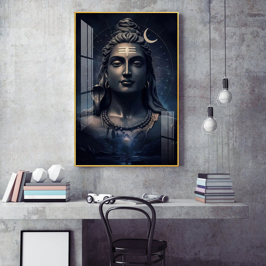 Har Har Mahadev Glass Finish Vertical Wall Art