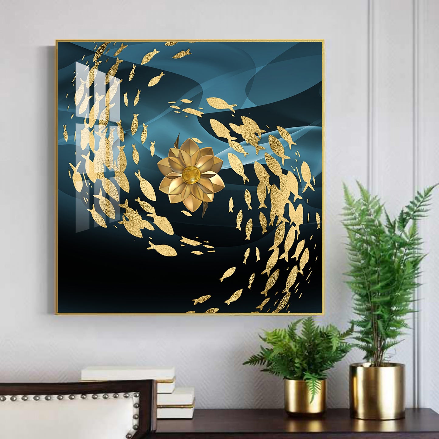 Ethereal Fishes Glass Finish Square Wall Art