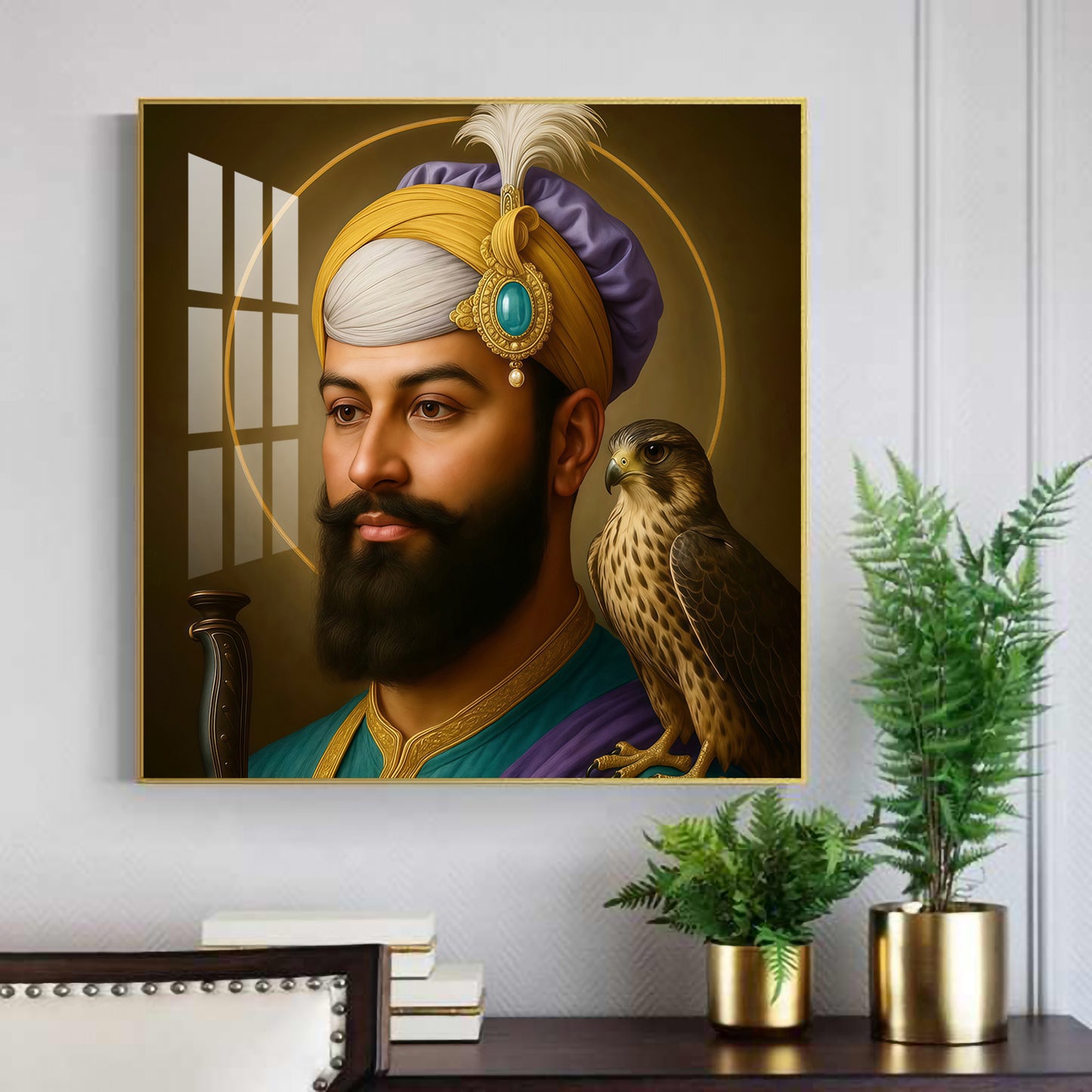 Waheguru Ji Glass Finish Square Wall Art