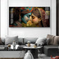 Beauty Couple Radha Krishna Glass Finish Horizontal Wall Art