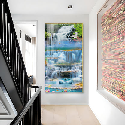 Ethereal Waterscape Glass Finish Vertical Wall Art