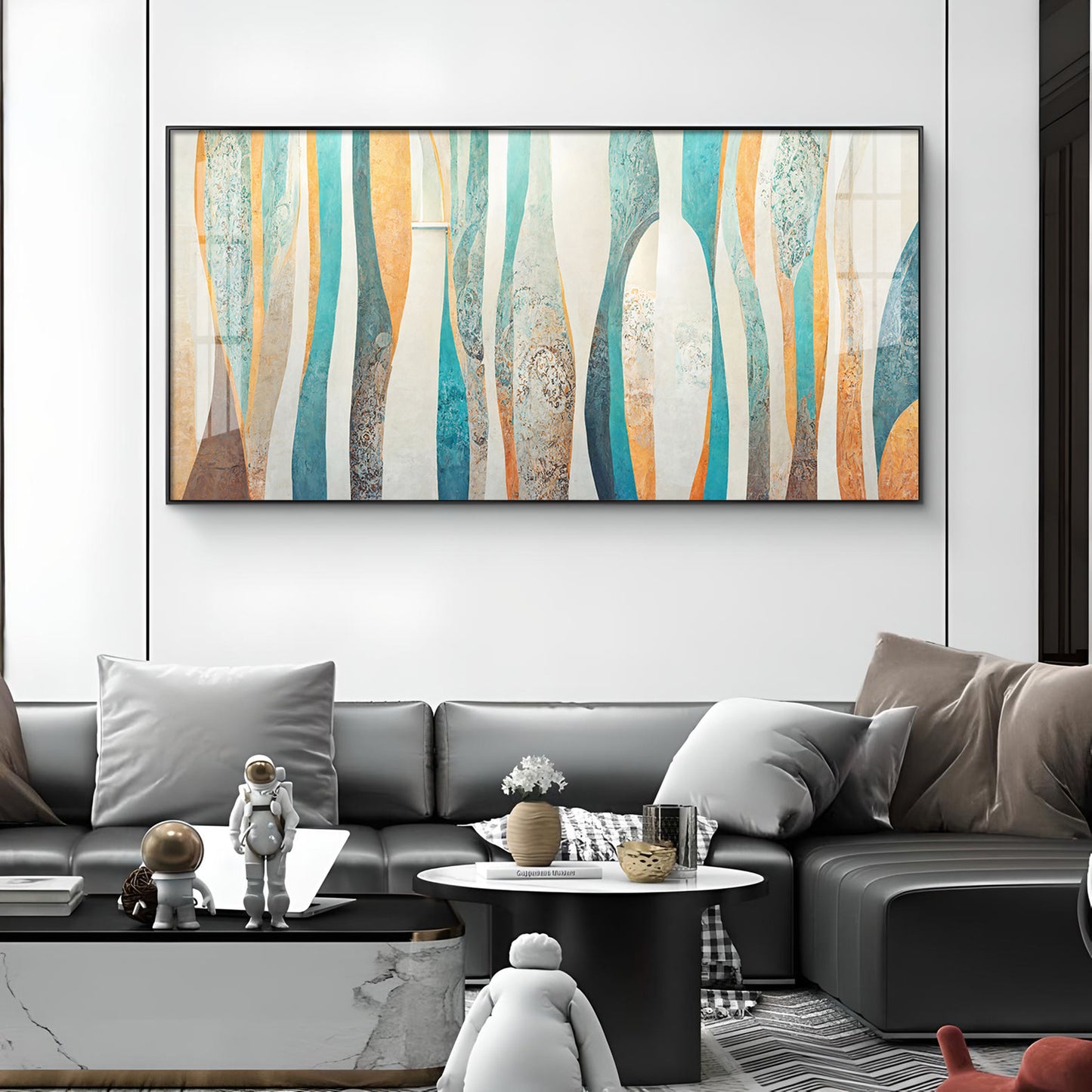 Abstract Colorfall Glass Finish Horizontal Wall Art