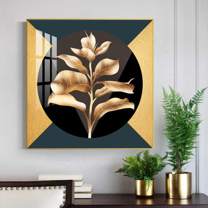 Golden Leaf Glass Finish Square Wall Art