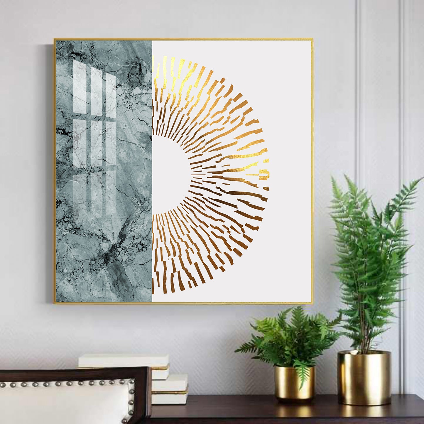 Golden Glided Glass Finish Square Wall Art