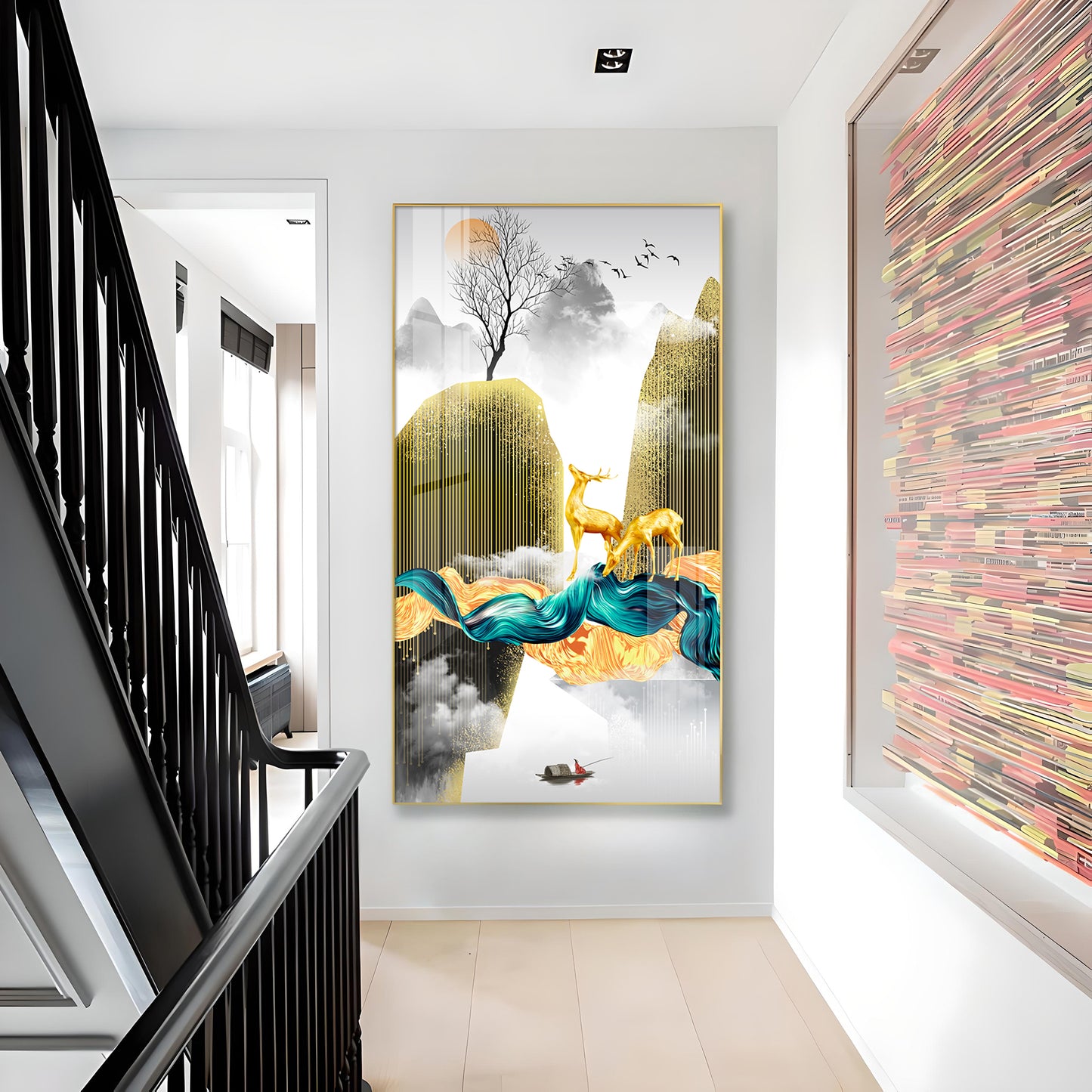 Deer In The Sky Glass Finish Vertical Wall Art