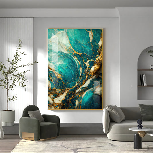 Opulent Ocean Glass Finish Vertical Wall Art