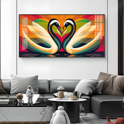 Romantic Swanscape Glass Finish Horizontal Wall Art