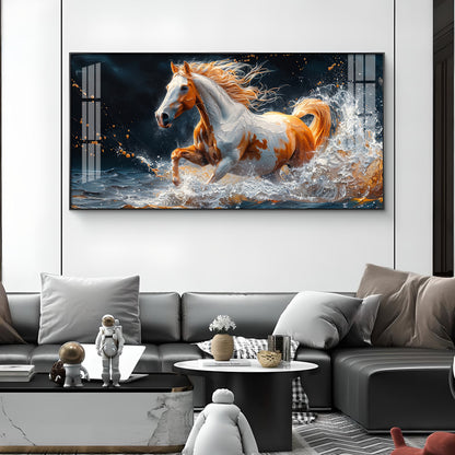 One Horse Running Glass Finish Horizontal Wall Art