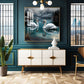 Graceful Swans in Water Glass Finish Square Wall Art