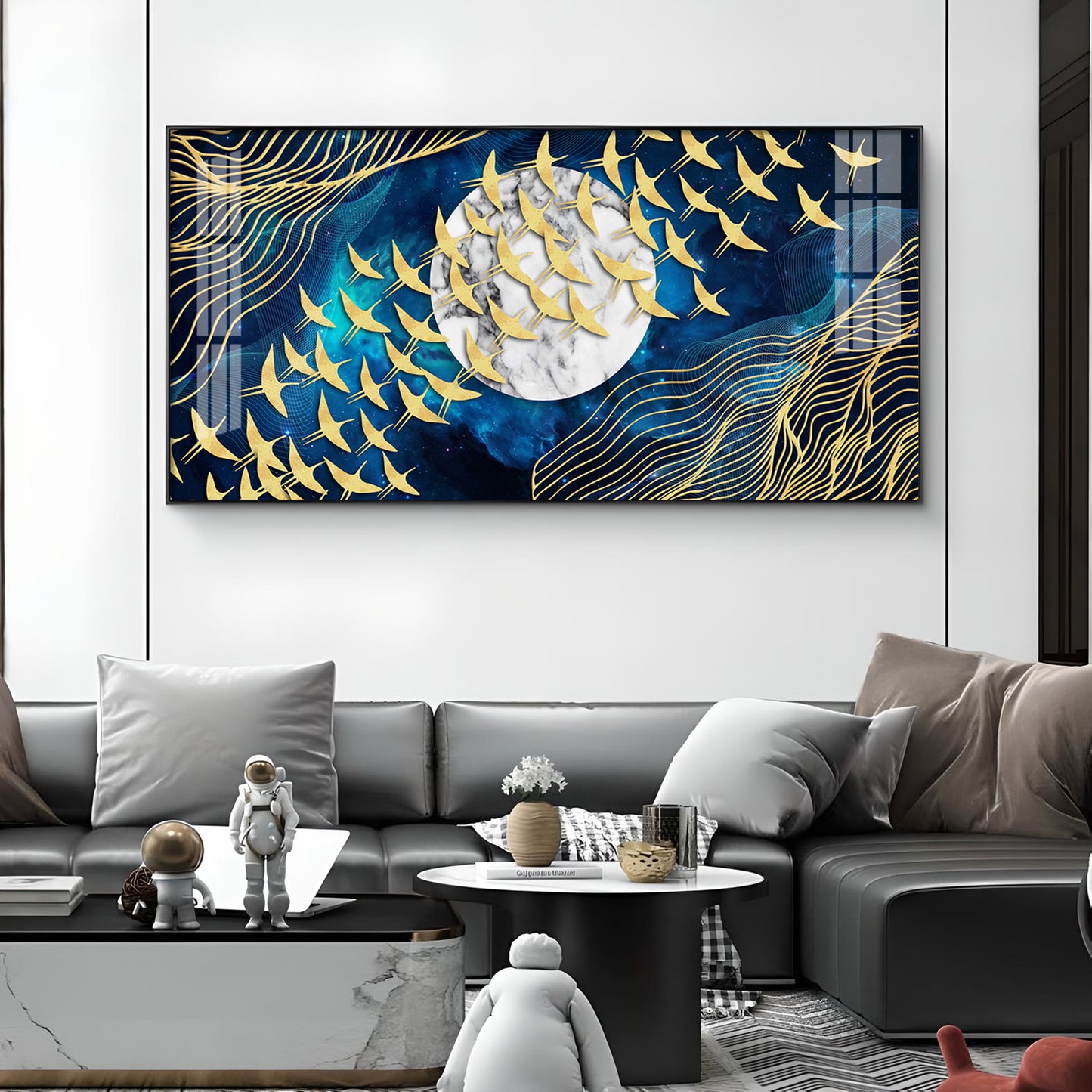 Gilded Skyward Flock Glass Finish Horizontal Wall Art