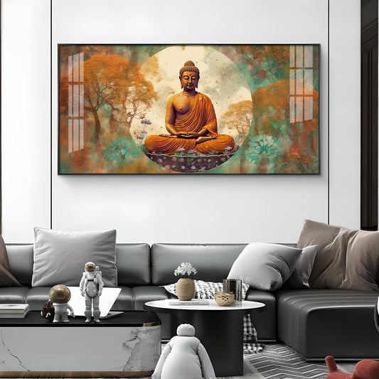 Ancient Buddha Glass Finish Horizontal Wall Art