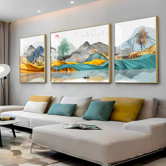 Mountain Scenery Glass Finish Wall Art (Set Of 3)