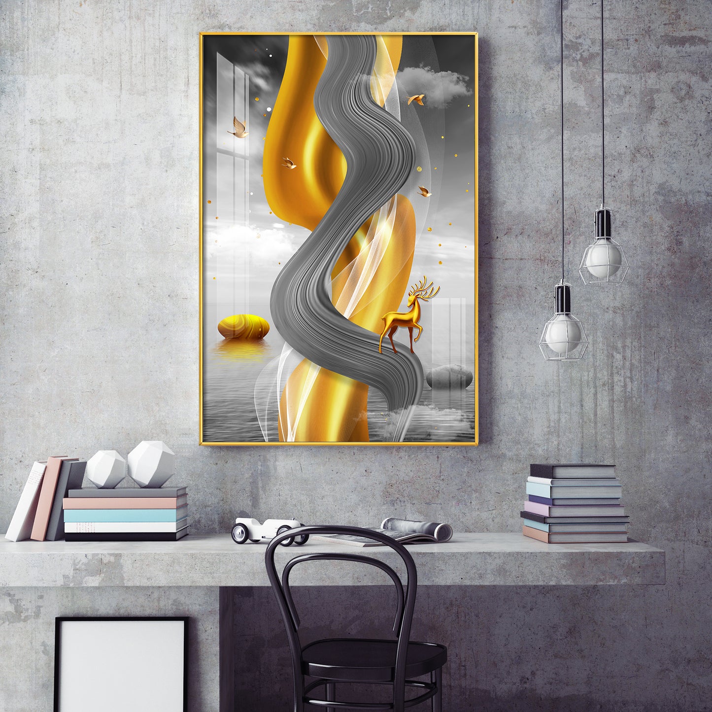 Serene Antlered Glass Finish Vertical Wall Art