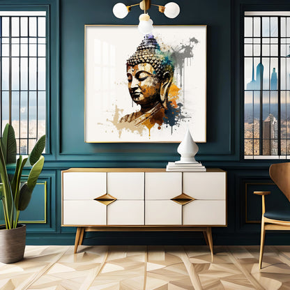 Buddha's Serenity Glass Finish Square Wall Art