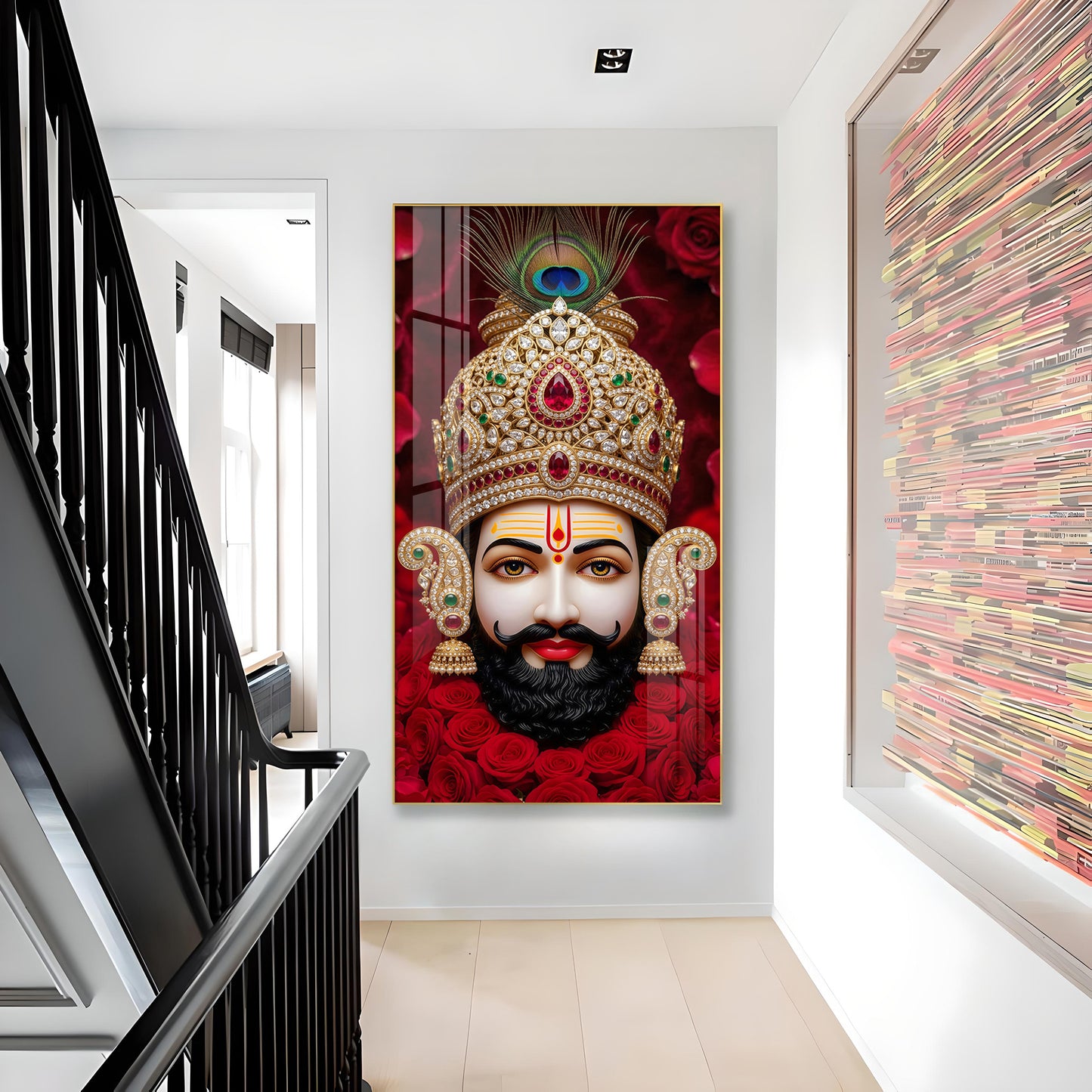 Shyam Baba Glass Finish Vertical Wall Art