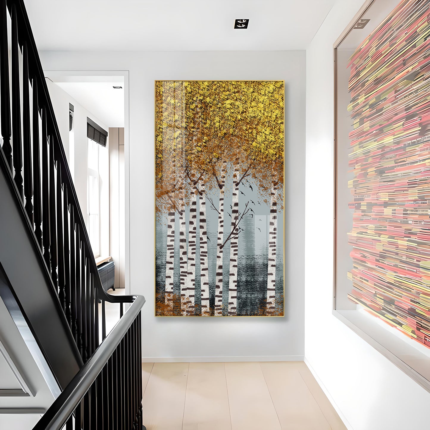 Autumnal Birch Reverie Glass Finish Vertical Wall Art