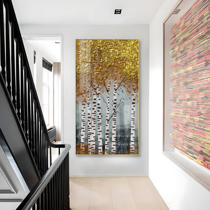 Autumnal Birch Reverie Glass Finish Vertical Wall Art