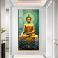 Golden Buddha's Energetic Wisdom Glass Finish Vertical Wall Art