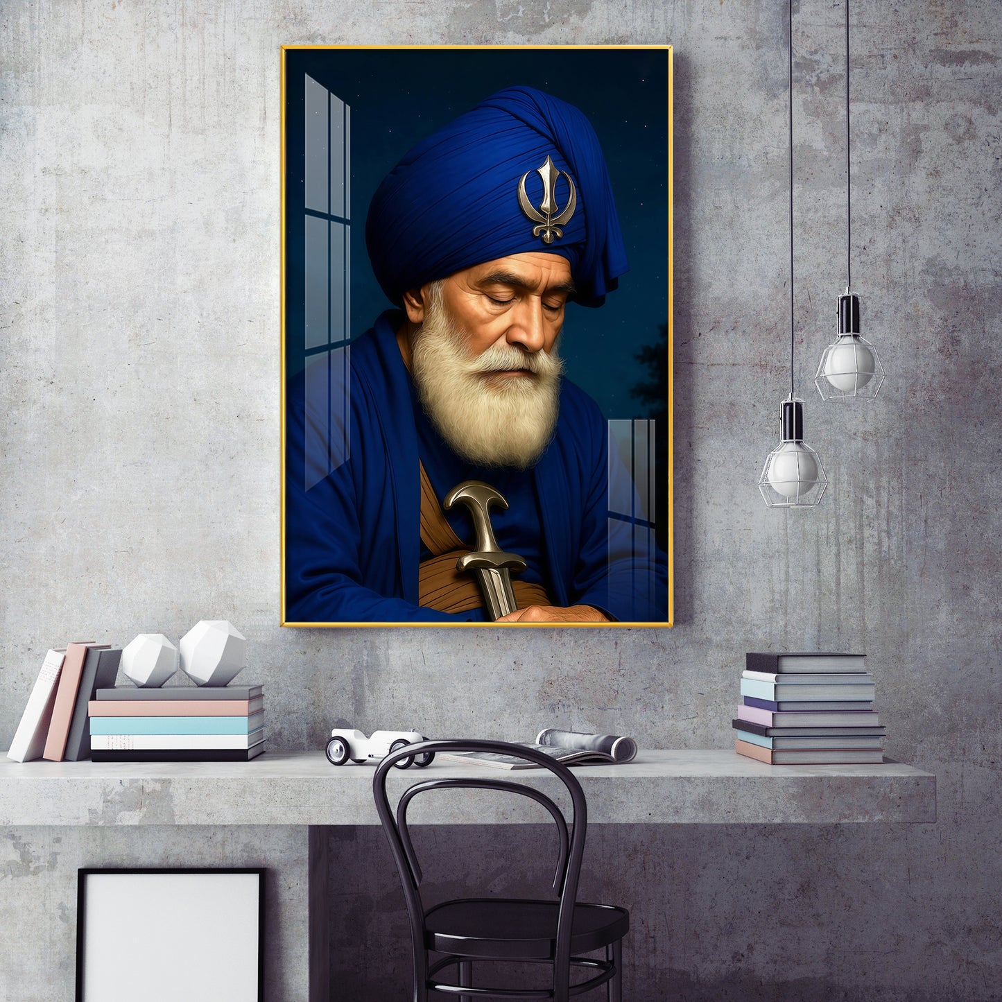 Dhan Dhan Baba Deep Singh Ji Glass Finish Vertical Wall Art