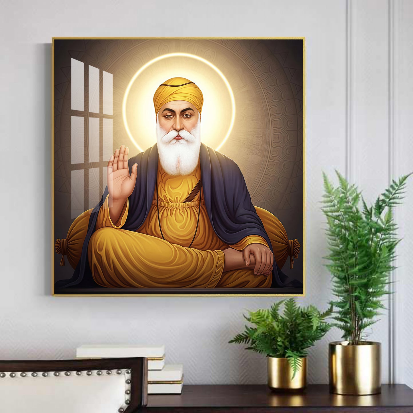 Shri Guru Nanak Dev Ji Glass Finish Square Wall Art