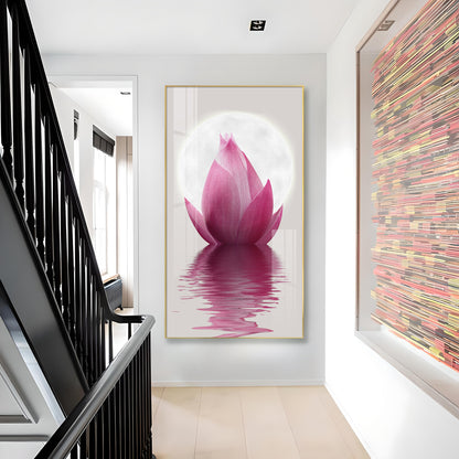 Lunar Lotus Glass Finish Vertical Wall Art