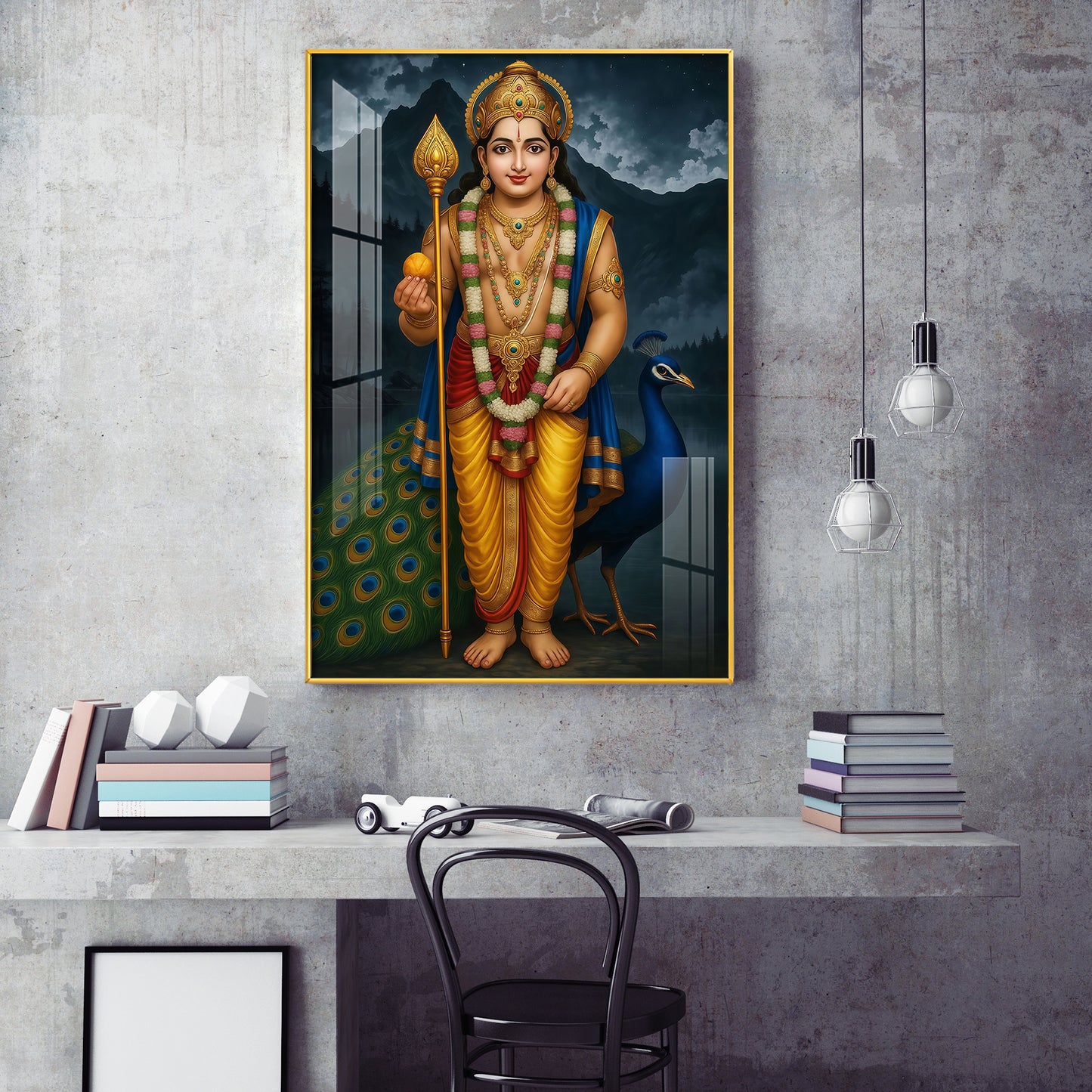 Lord Kartikeya Glass Finish Vertical Wall Art