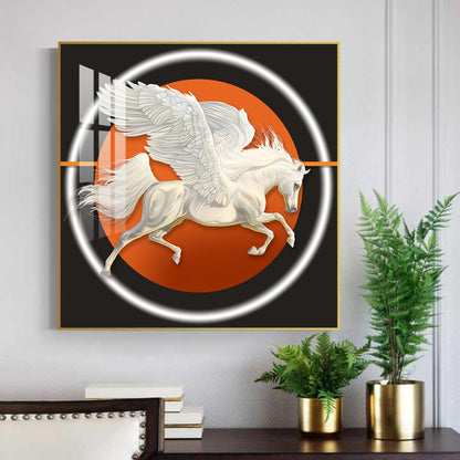 Ethereal Pegasus Glass Finish Square Wall Art