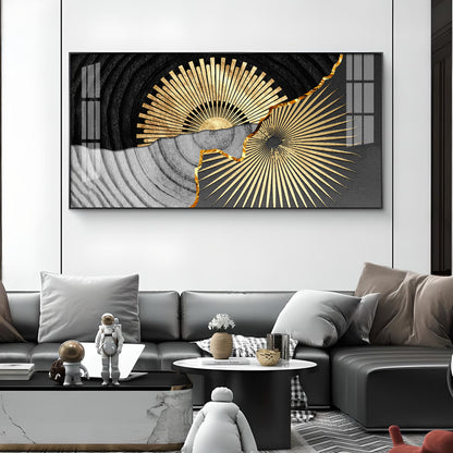 Golden Texture Fusion Glass Finish Horizontal Wall Art