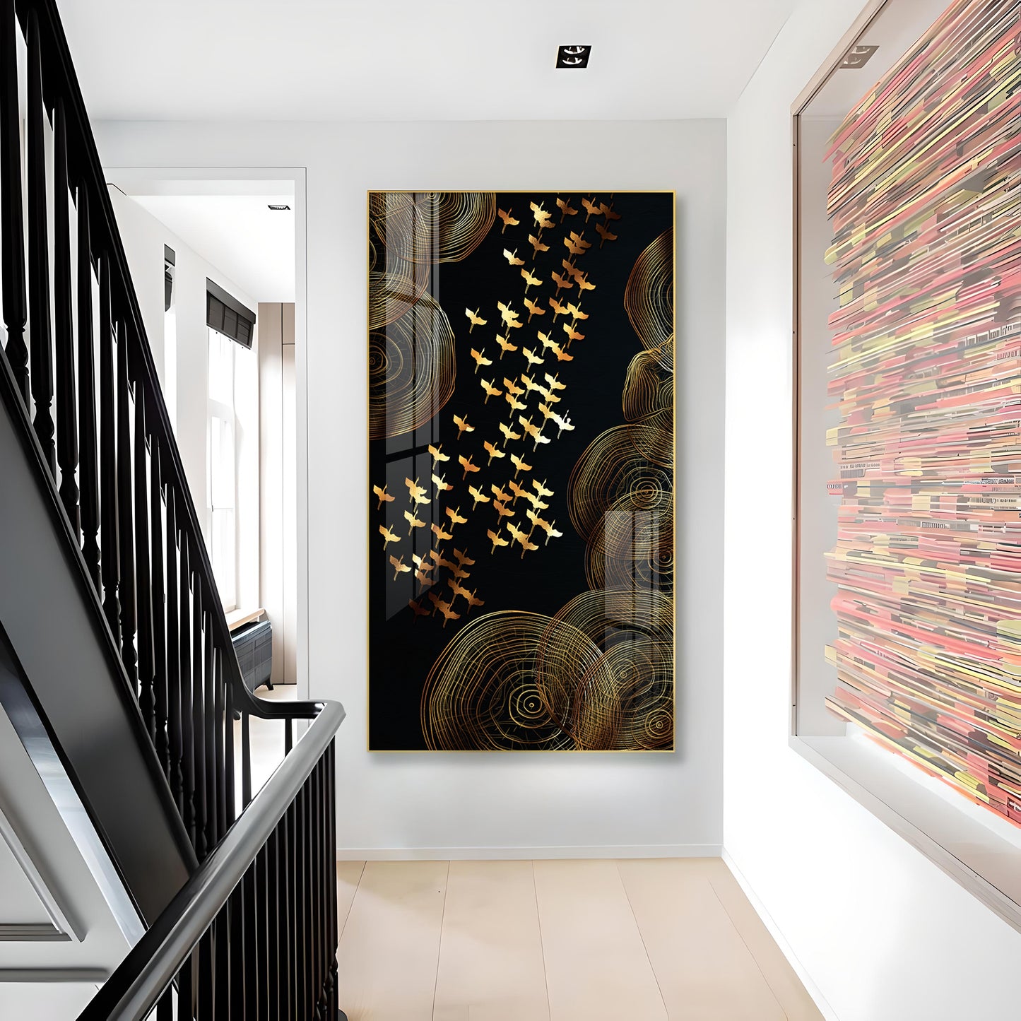 Luminescent Flight Glass Finish Vertical Wall Art