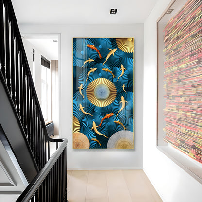 Blue Serenity Glass Finish Vertical Wall Art