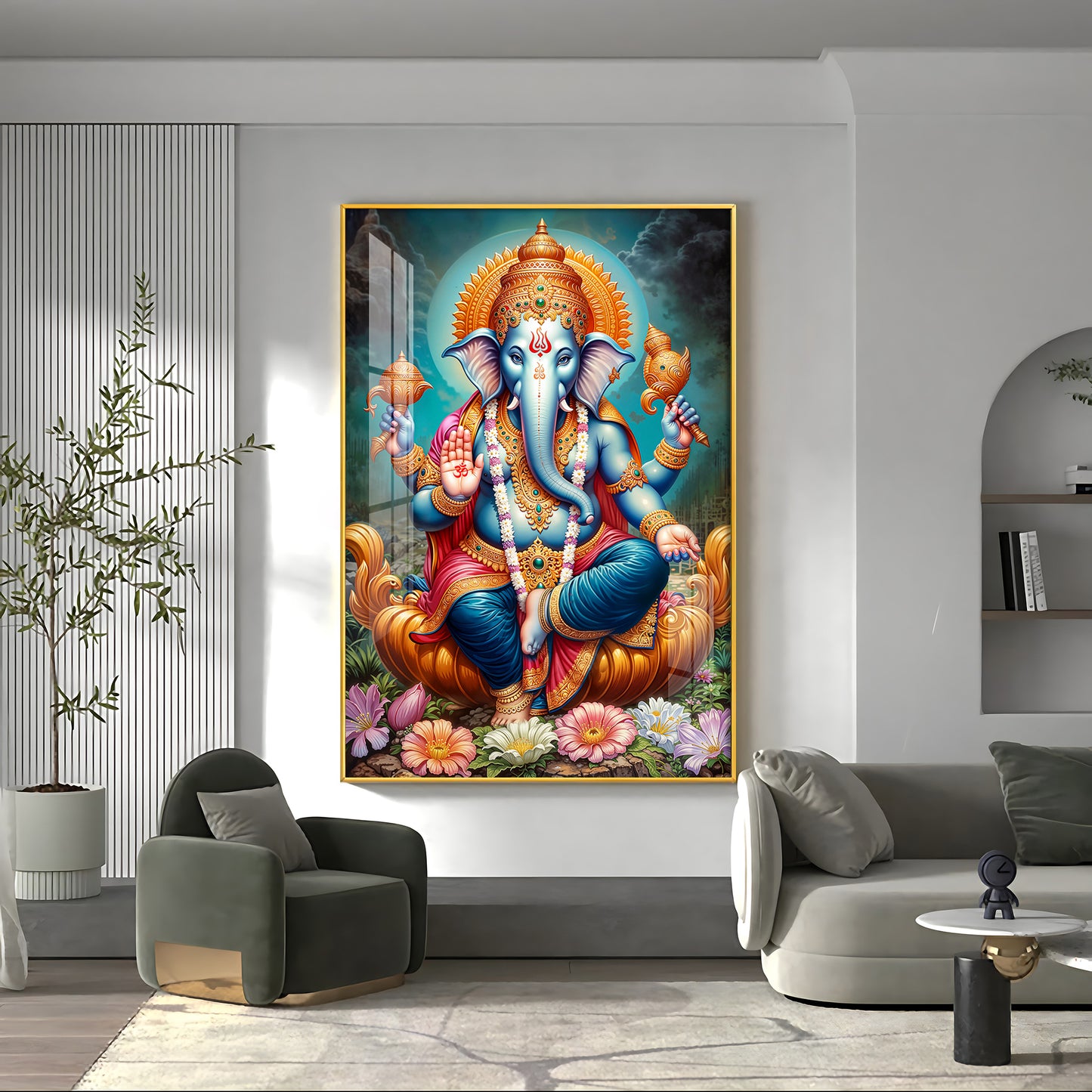 Ganesha's Blessing Glass Finish Vertical Wall Art