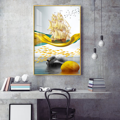 Oceanic Odyssey Glass Finish Vertical Wall Art