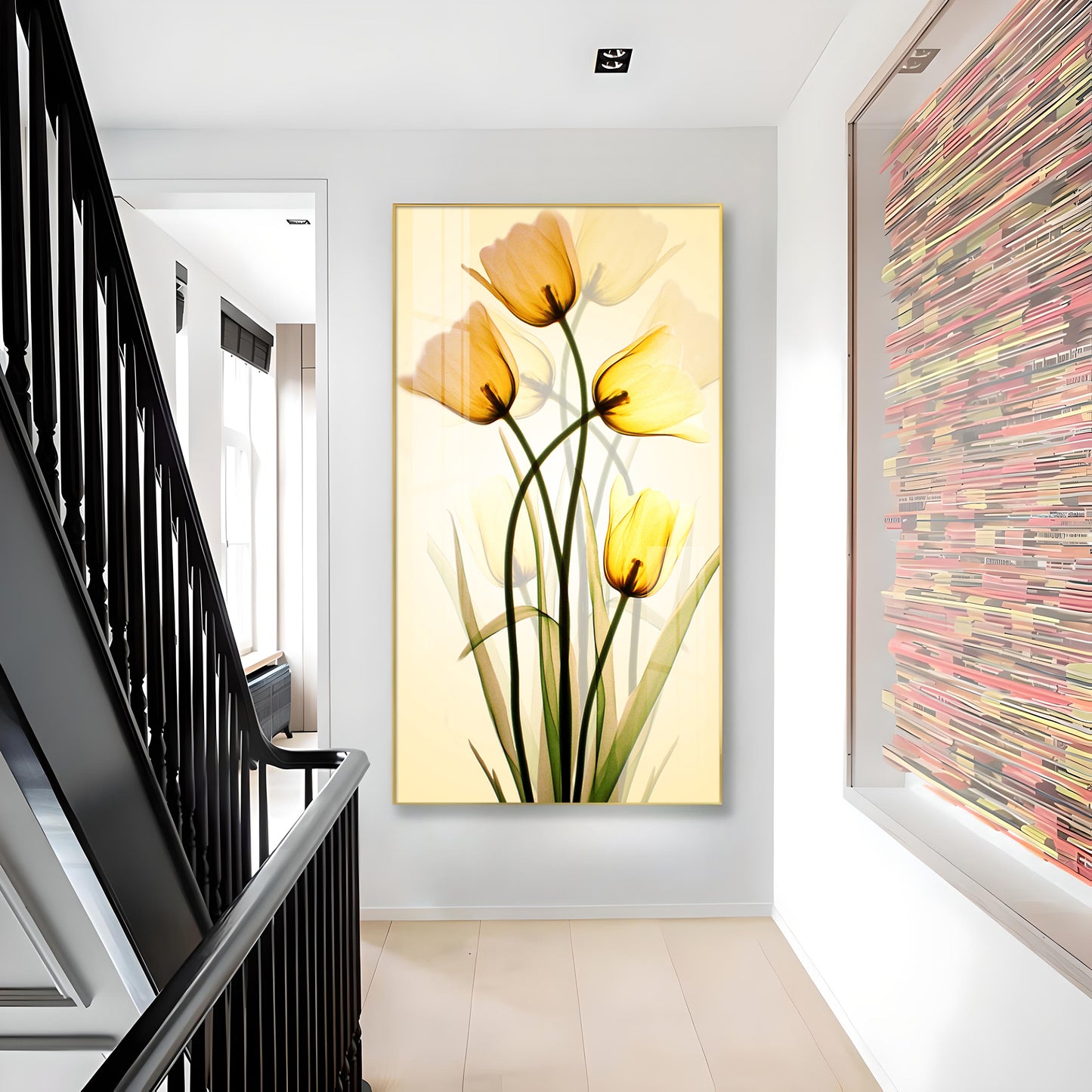 Radiant Yellow Tulips Glass Finish Vertical Wall Art