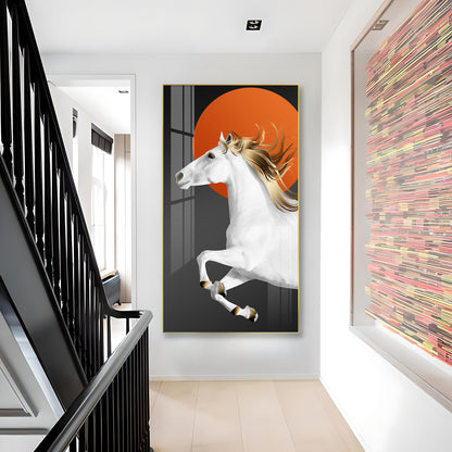 Jumping Horse With Blond Glass Finish Vertical Wall Art