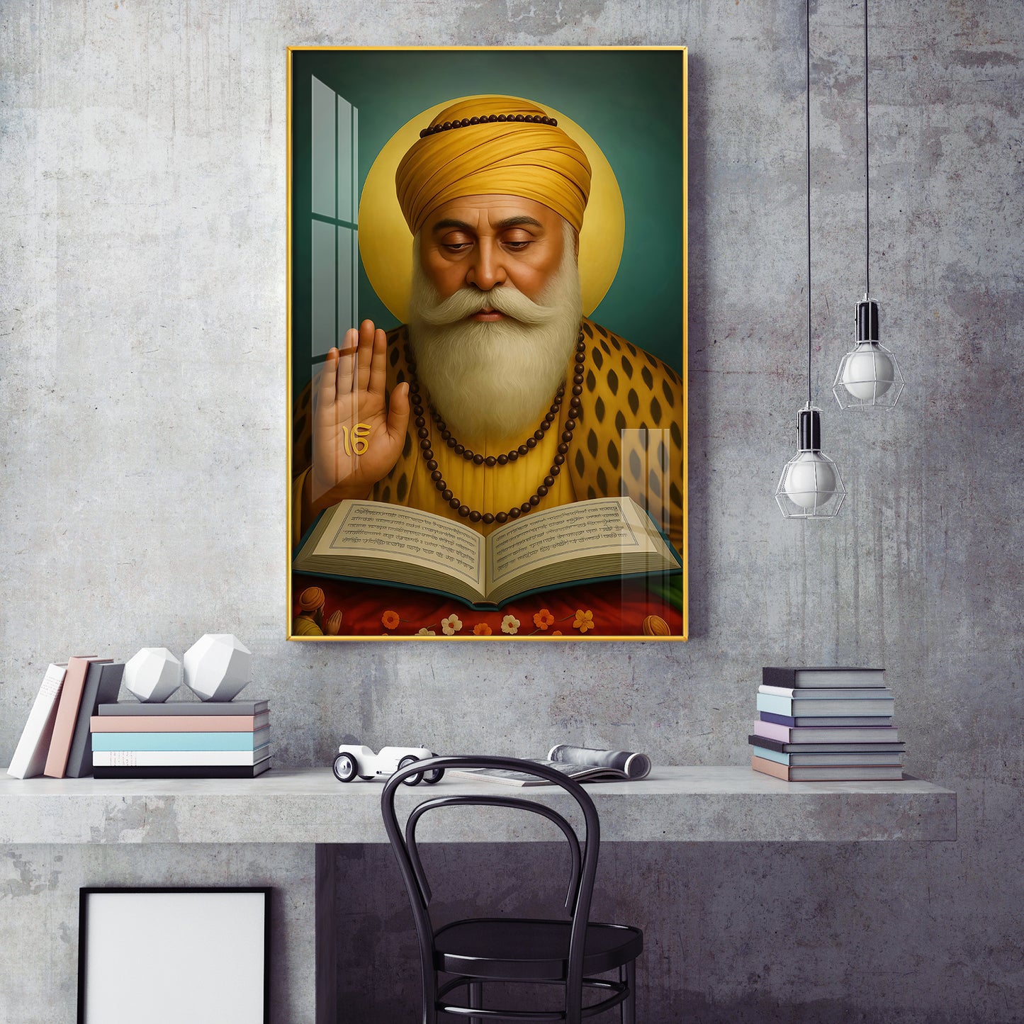 Sikh Guru Nanak Dev Ji Glass Finish Vertical Wall Art