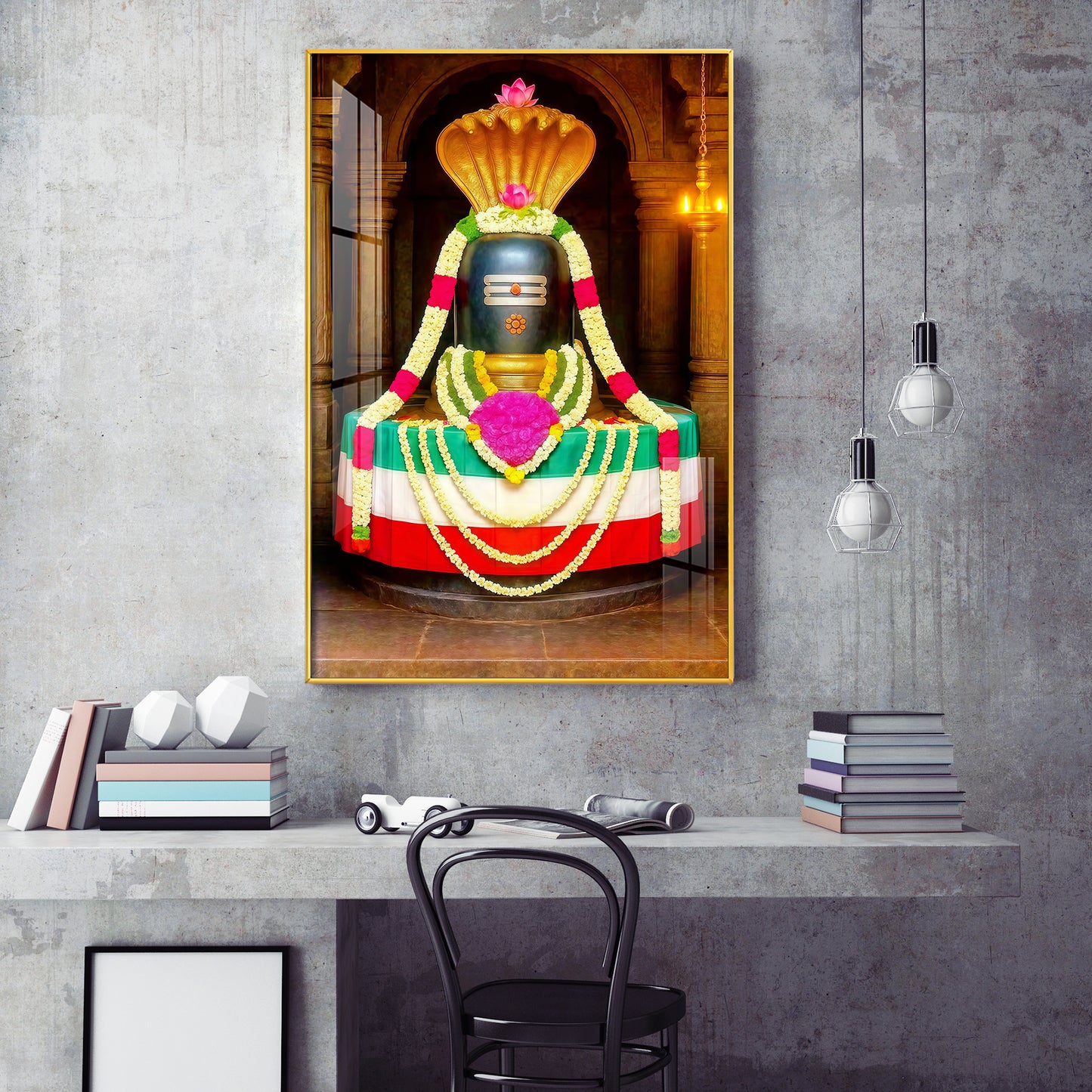 Shiva Lingam Glass Finish Vertical Wall Art