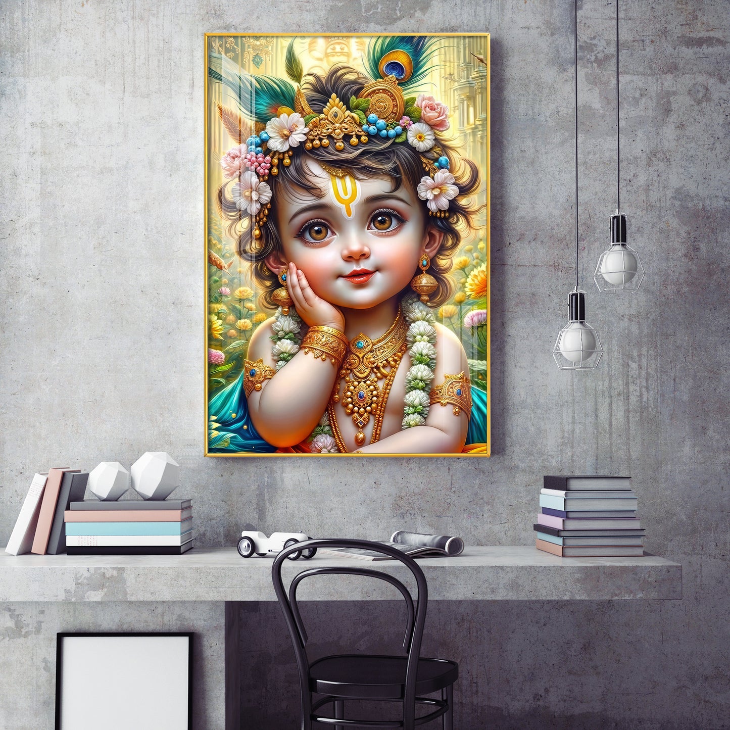 Lord Baby Krishna Glass Finish Vertical Wall Art
