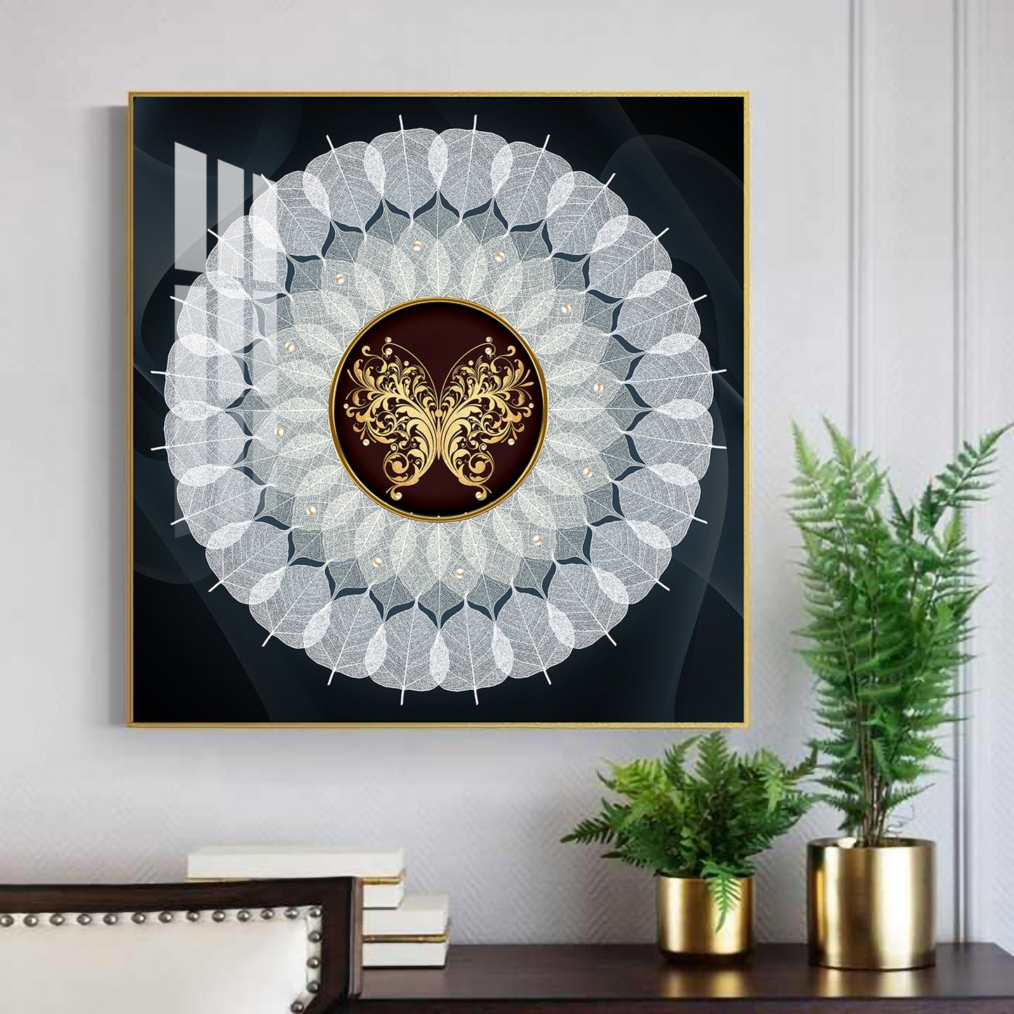 Celestial Flutter Glass Finish Square Wall Art