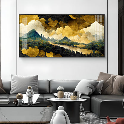 Golden Skies Glass Finish Horizontal Wall Art