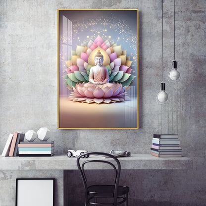 Pastel Buddha Canvas Glass Finish Vertical Wall Art