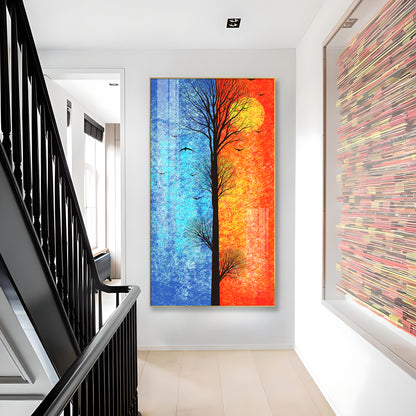 Tranquil Heights Glass Finish Vertical Wall Art