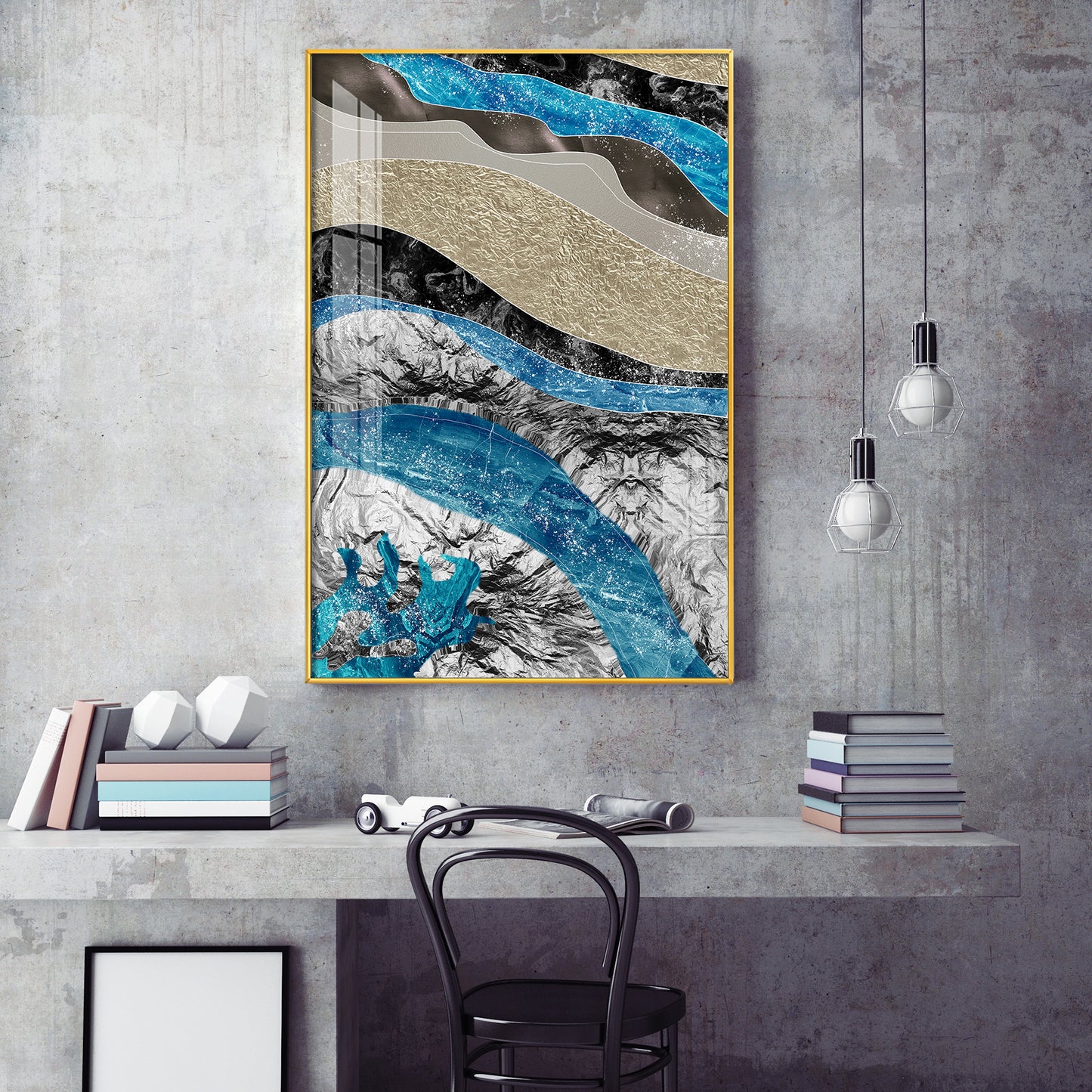 Abstract Horizon Glass Finish Vertical Wall Art