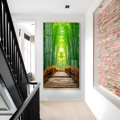 Harmony in Bamboo Trails Glass Finish Vertical Wall Art