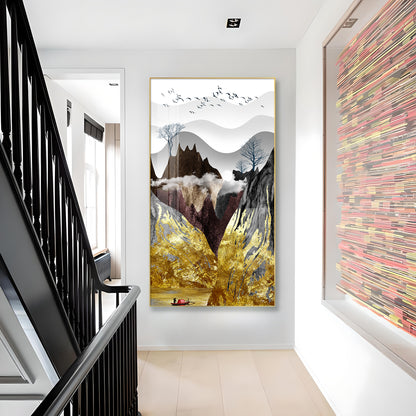 Gilded Mountain Essence Glass Finish Vertical Wall Art