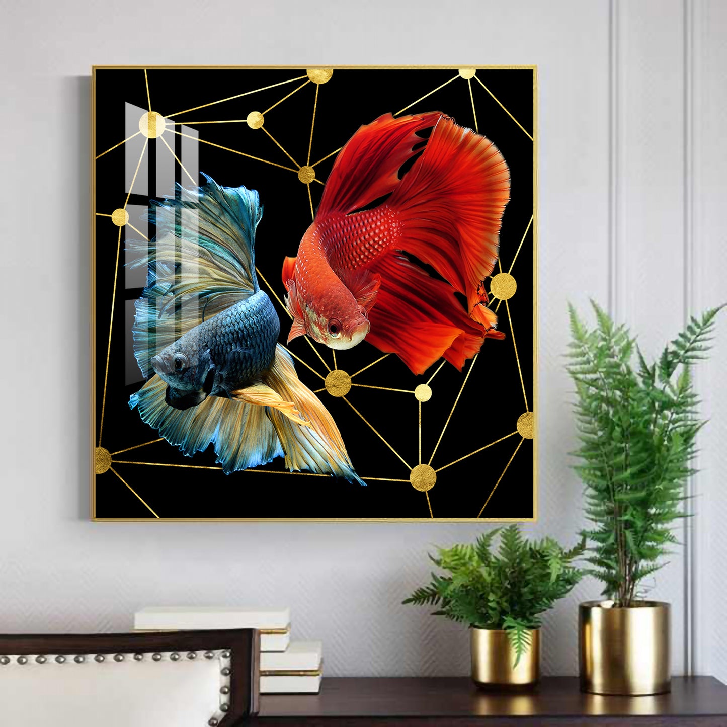 Abstract Betta Fish Glass Finish Square Wall Art