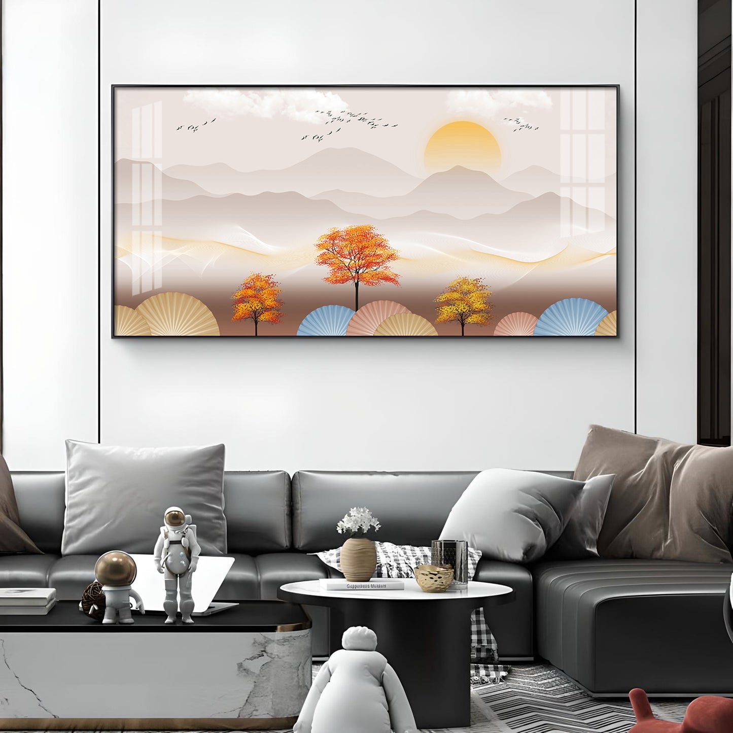 Tree With Mountains Glass Finish Horizontal Wall Art