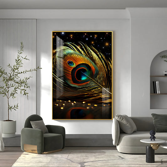 Radiant Feathered Glass Finish Vertical Wall Art