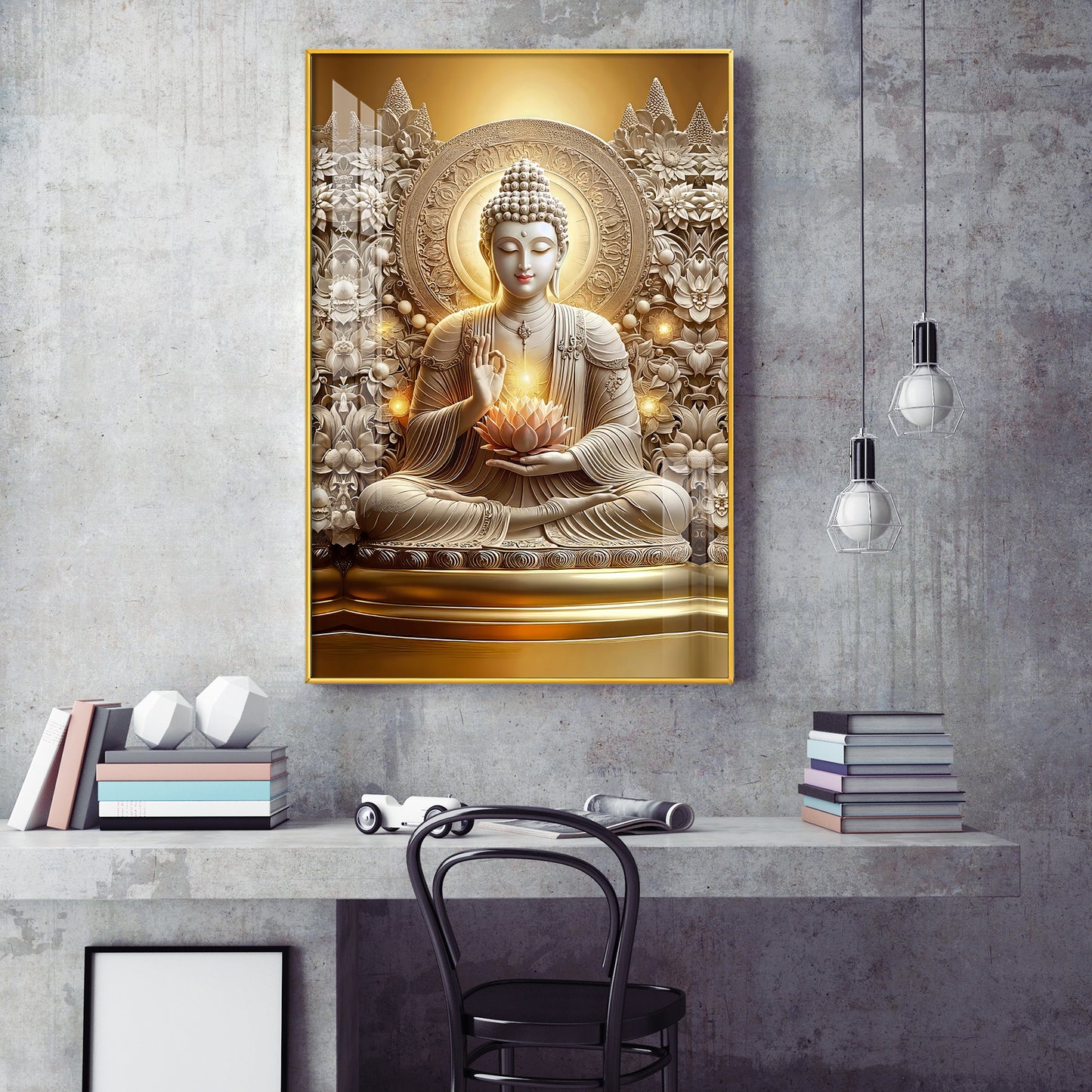 Divine Buddha Glass Finish Vertical Wall Art