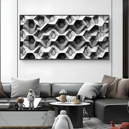 Beautiful Geometric Gray Background Glass Finish Horizontal Wall Art